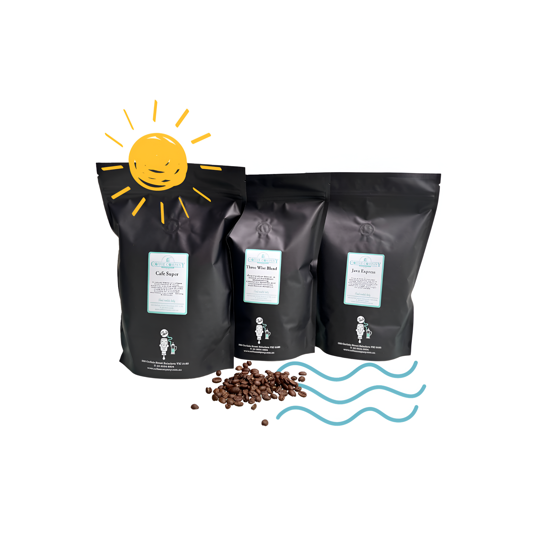 Summer Coffee Bundle- Three Wise Blend, Cafe Super, Java Express 500g each
