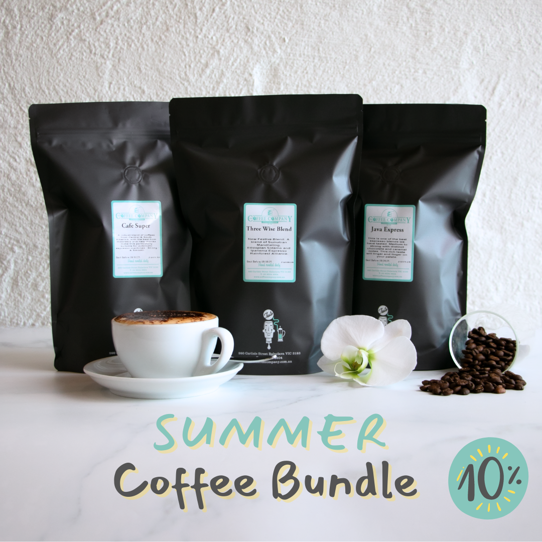 Summer Coffee Bundle: Three Wise Blend, Cafe Super, Java Express (500g each)